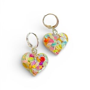 Heart Earrings Reflective Pastel 925 Silver Huggies Hoops Dangle